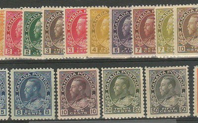 Canada #104-122 1911/25 George V Admiral Set (18)