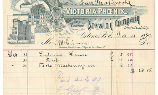Victoria-Phoenix Brewing 31 De 1895 illustrated invoice, ex Wellburn