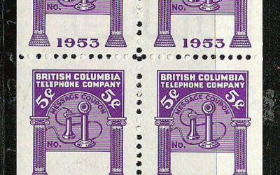 B.C. Tel #BCT169 1953 5c Watermarked Specimen Booklet Pane