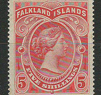 Falkland Islands #21 1898 5/- Brown Red