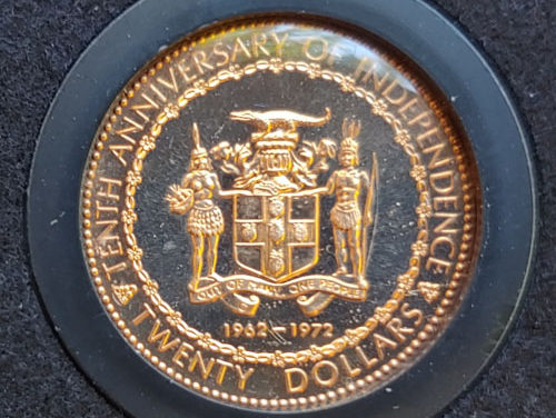 Jamaica Proof 1972 Columbus $20 Gold .2515oz AGW