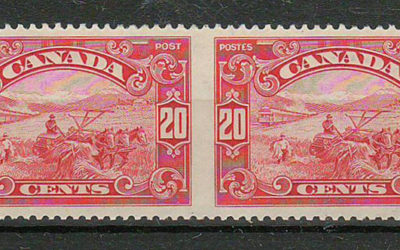 Canada #157b 1929 20c Perf by Imperf Horizontal Pair