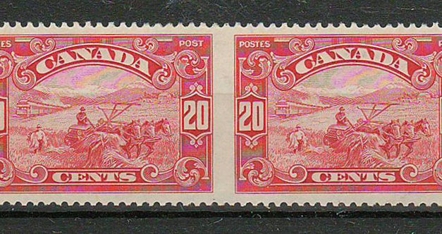 Canada #157b 1929 20c Perf by Imperf Horizontal Pair