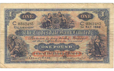 Clydesdale Bank P#189d Fine 1 May 1946 Pound Banknote