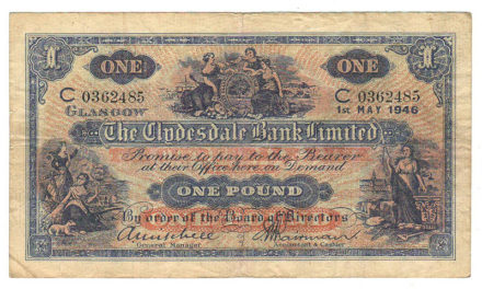 Clydesdale Bank P#189d Fine 1 May 1946 Pound Banknote