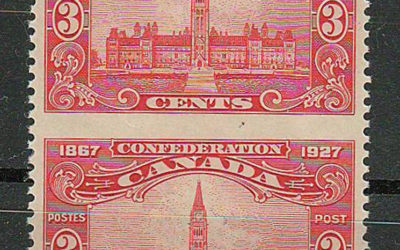 Canada #143c 1927 3c Perf by Imperf Vertical Pair