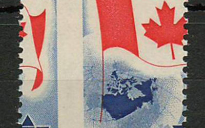 Canada #453var 1967 5c Flag Dramatic Misperf