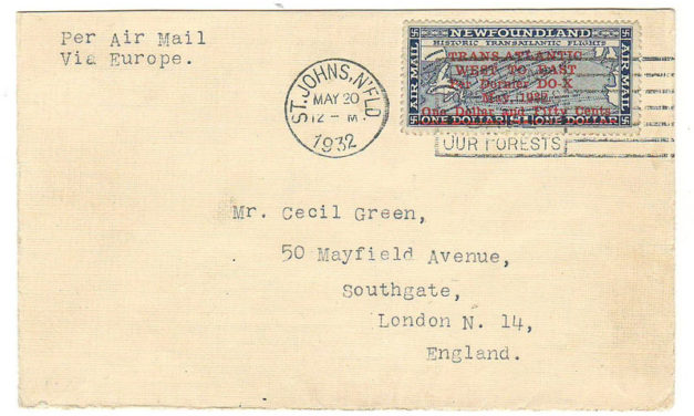 Newfoundland #C12 20 May 1932 Cecil Green DO-X Cover to London