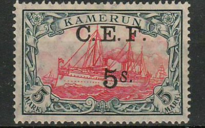 Cameroun #65 F/VF Mint HR 1915 5Sh on 5Mk Yacht