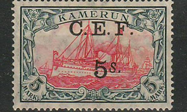 Cameroun #65 F/VF Mint HR 1915 5Sh on 5Mk Yacht