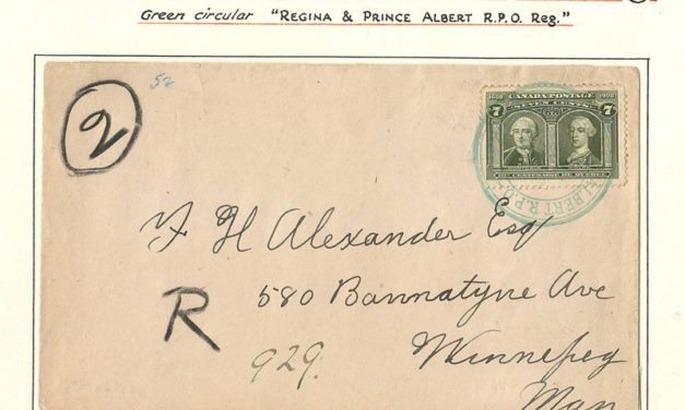 Regina & Prince Albert R.P.O. 1908 7c Quebec Reg Cvr on Wellburn pg