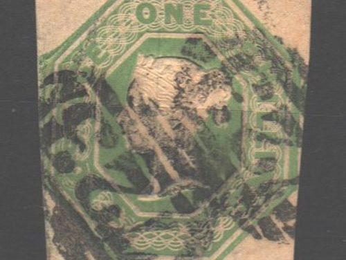 G.B. #5 Fine Used 1847 1/- Pale Green, notched