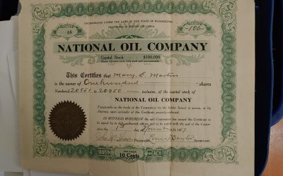 National Oil Company 1919 100 Shares Certificate, folds