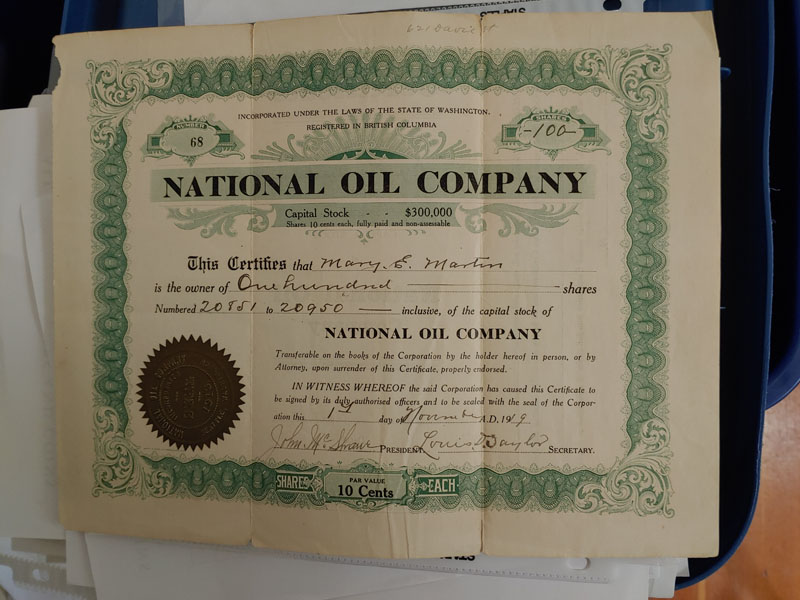 front of share certificate
