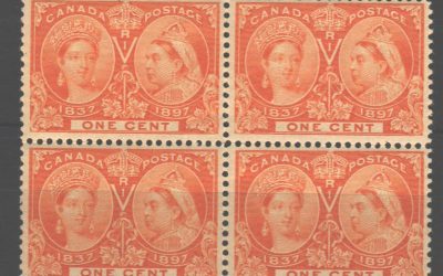 Canada #51 F/VF Never Hinged 1897 1c Jubilee shade Block (4)