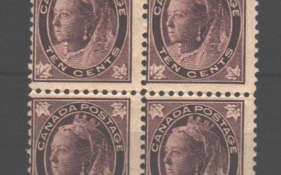 Canada #73 1897 10c QV Leaf Block $1600. (4)