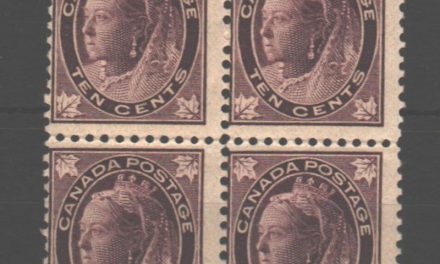 Canada #73 1897 10c QV Leaf Block $1600. (4)