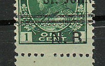 Canada #104LW St. John Precancel 1c Lathework Admiral