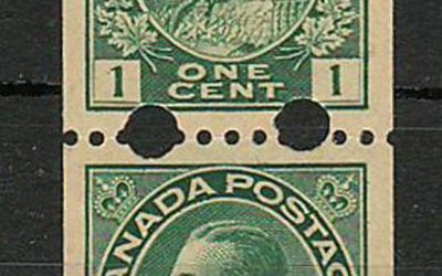 Canada #131iv VF Mint one NH 1918 1c Toronto Experimental Coil Pair