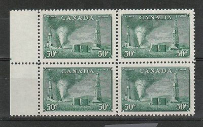 Canada #294 1950 50c Oil Wells left margin Block (4)