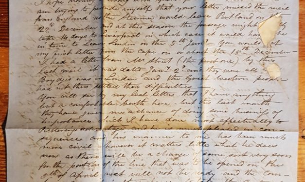 Marcus Smith 20 Feb 1861 4-page letter to his wife from Cape of Good Hope
