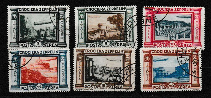 Italy #C42-C47 favour cancelled 1933 Zeppelin Set US$2690. (6)