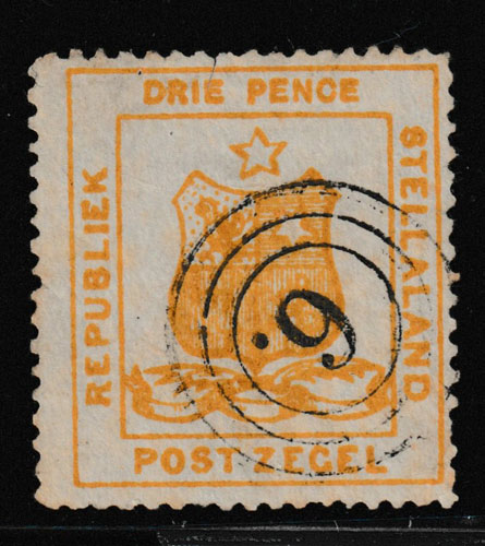 Stellaland #2 Fine 3-ring 6. Used 1884 3d Arms, margin tear US$375.