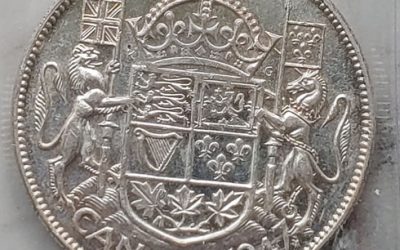 Canada ICCS AU55 1947 Maple Leaf S7 over 7 Silver 50 Cents