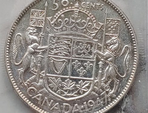 Canada ICCS AU55 1947 Maple Leaf S7 over 7 Silver 50 Cents
