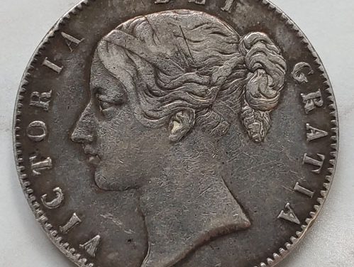 G.B. F/VF 1845 Queen Victoria Silver Crown, ding .8409 oz ASW
