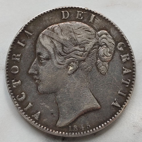 G.B. F/VF 1845 Queen Victoria Silver Crown, ding .8409 oz ASW US$280