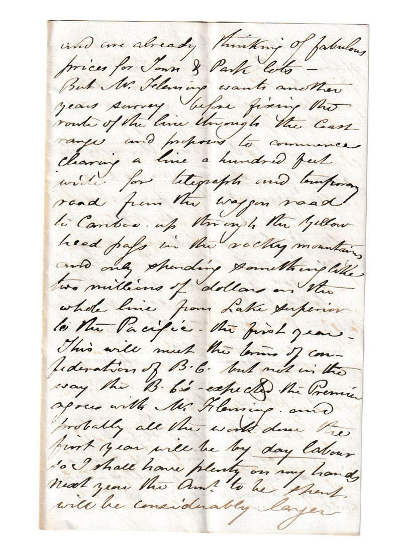 Ottawa 7 Jan 1874 4-sided Marcus Smith Letter to wife mentions B.C.