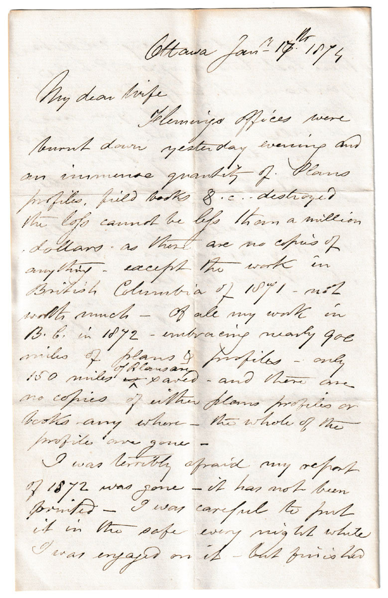 Ottawa 17 Jan 1874 content rich 4-page Marcus Smith letter to his wife