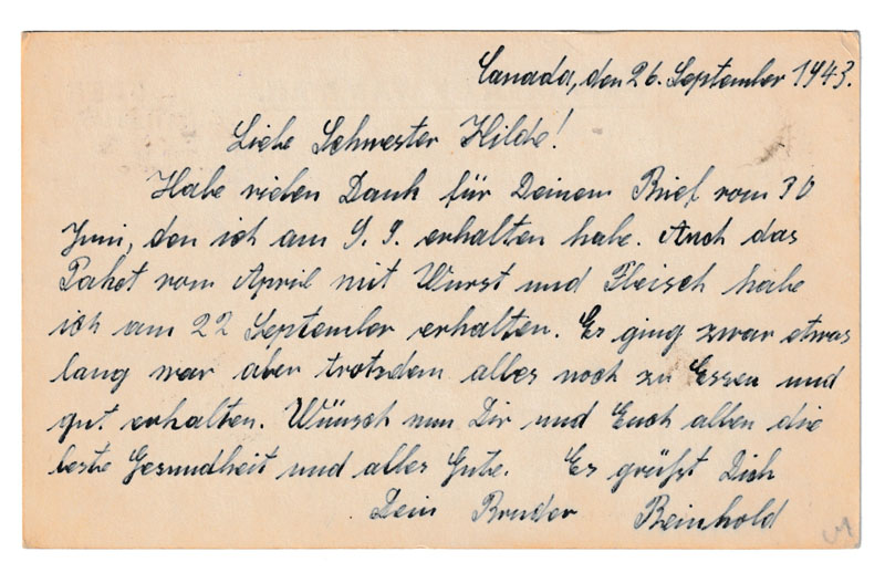Canada 28 Sp 1943 P.O.W. Camp 133 Censored Postcard to Germany