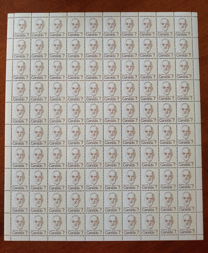 Canada #592var VFNH 7c St. Laurent 1-bar Tagged Sheet $4,000. (100)