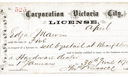 Victoria, B.C. 1875 $5 License issued to Edgar Marvin, ex Wellburn