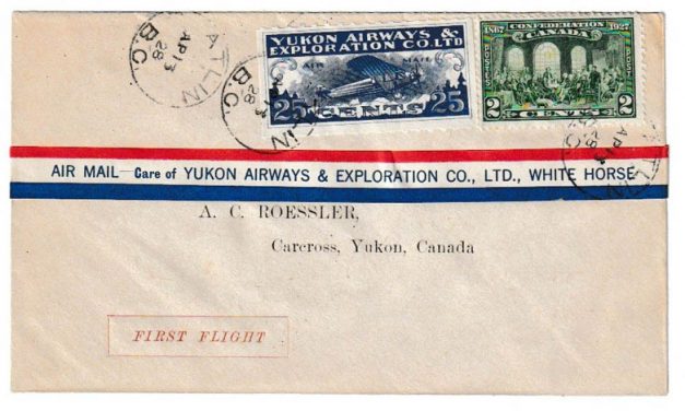 Yukon Airways #CL42f 13 ApR 1928 27c Atlin/Carcross Roessler FFC