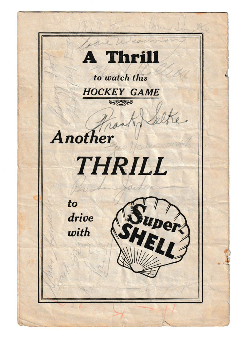 Vancouver Arena 1934 20 Player signed Leafs/Wings Hockey Prog, flts