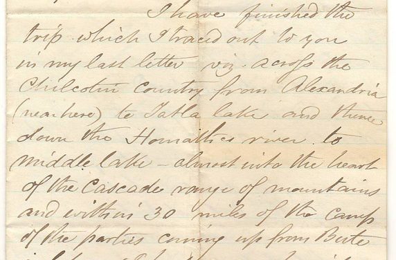 Soda Creek Fraser River, B.C. 2 Sep 1872 Marcus Smith Letter to wife