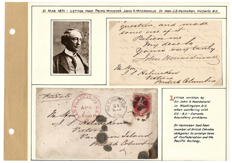 1871 Letter from John A Macdonald to Helmcken in our Milestone 1300th Auction