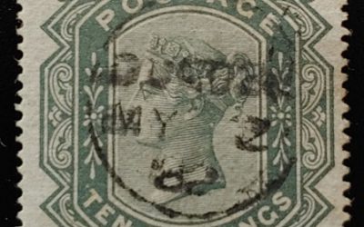 G.B. #74 Fine 1882 CDS Used 10/- Greyish Green, trifle rc