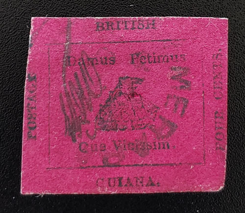 British Guiana #14 VF Used 1856 4c, thin, 1955 Stolow Cert US$25,000