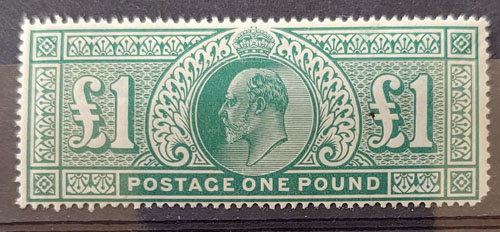 G.B. #142 Fine+ Mint Edward VII Pound, hidden crease