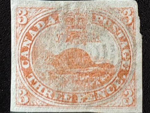 Canada #1a VF Used 1851 3d Laid Paper
