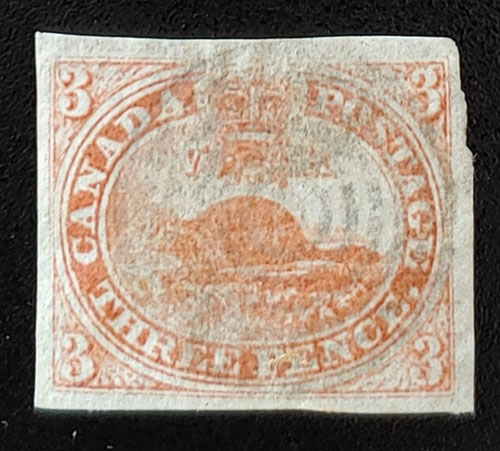 Canada #1a VF Used 1851 3d Laid Paper $1,600