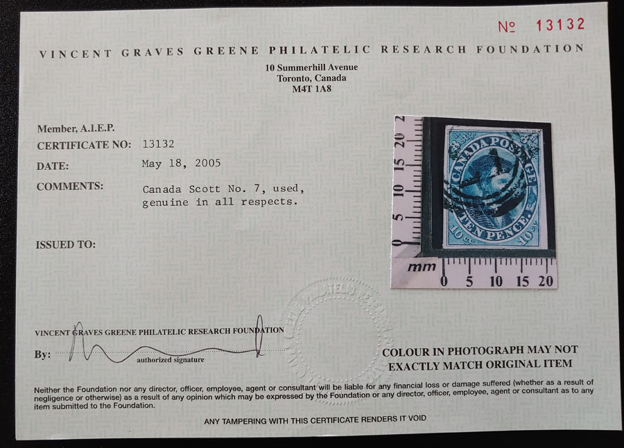 Canada #7a VF Used 1855 10d Cartier 2005 Greene Cert. $3,000