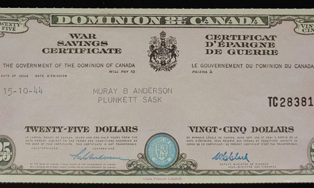 Canada Unc 1944 Crain watermarked $25 War Savings Certificate