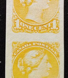 Canada #35b VF Unused 1c Small Queen Imperforate Pair