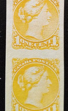 Canada #35b VF Unused 1c Small Queen Imperforate Pair