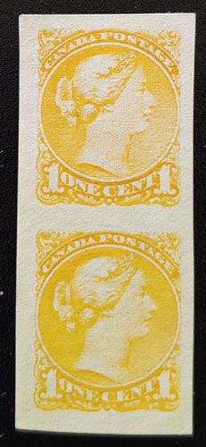 Canada #35b VF Unused 1c Small Queen Imperforate Pair $600